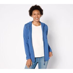 LOGO by Lori Goldstein Women's Top Sweater Sz XS Life Zip Front Blue A659318